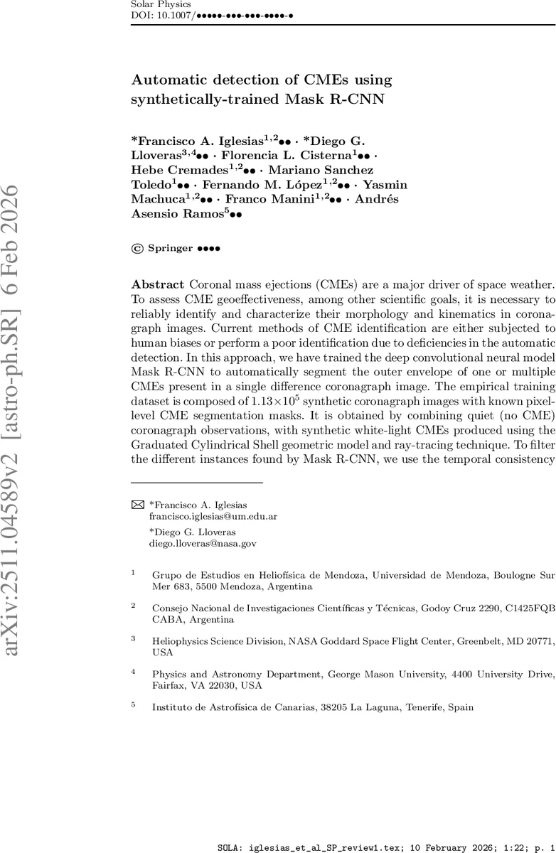 합성 데이터로 훈련한 Mask R CNN을 이용한 코로나 질량 방출 자동 탐지