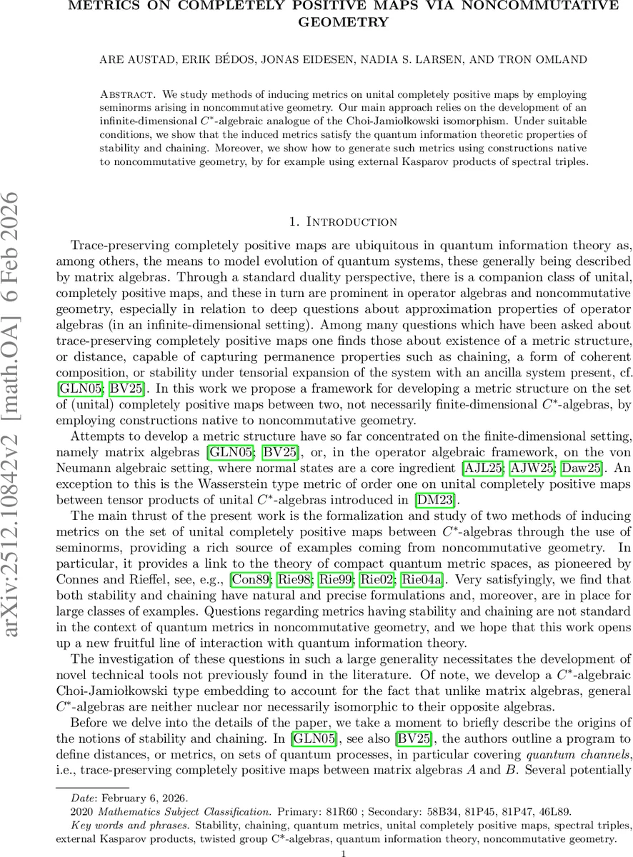 완전 양자채널 거리 측정 비가환 기하학 접근