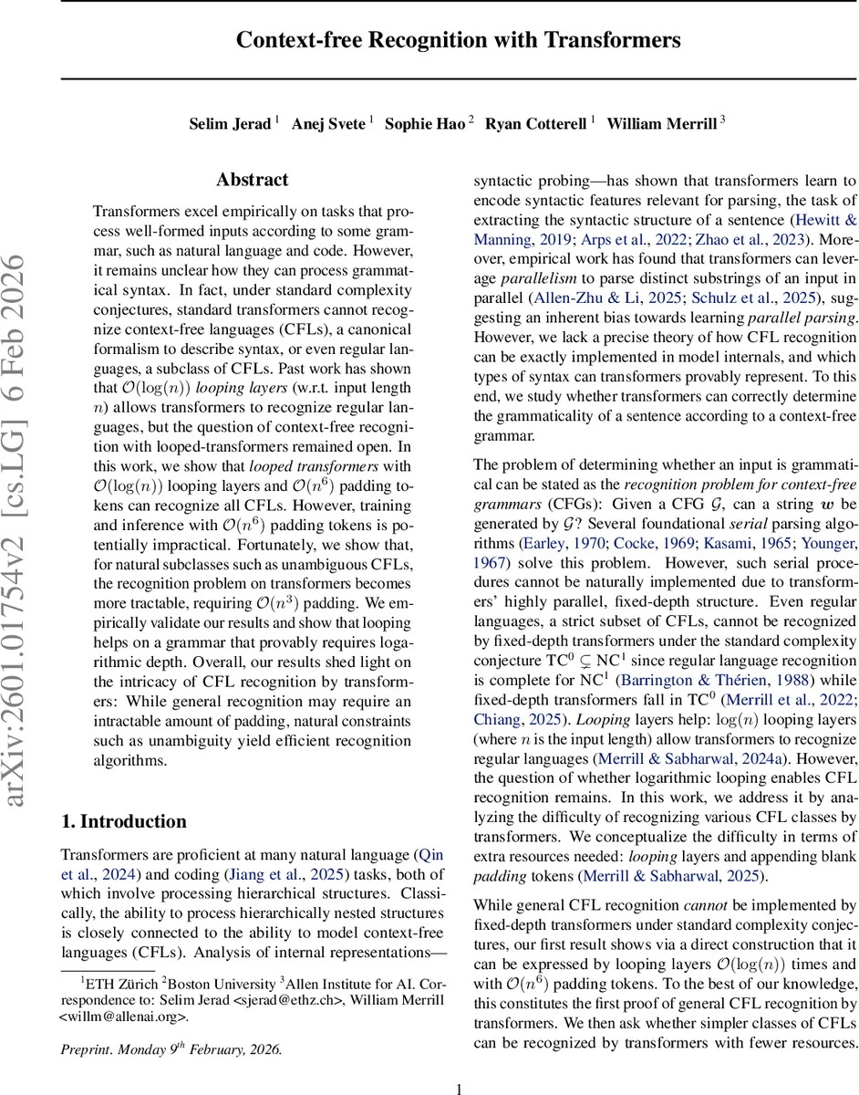 트랜스포머로 문맥 자유 언어 인식하기