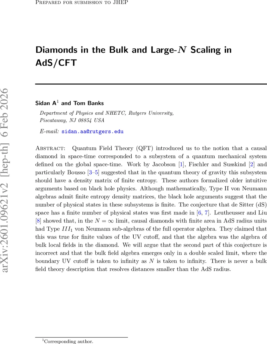 아드S/CFT에서 대규모 N과 이중 스케일링이 만드는 다이아몬드