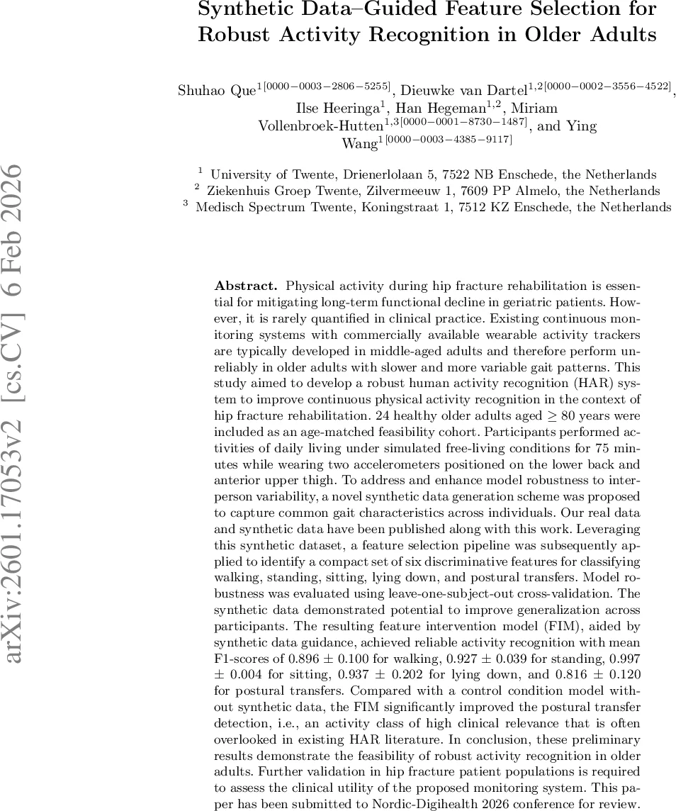 합성 데이터 기반 특징 선택으로 고령자 활동 인식 강화