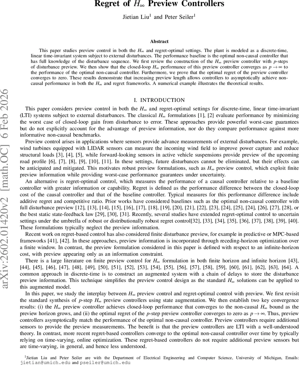 프리뷰 제어의 H∞와 레그렛 최적화: 무한 미리보기로 비인과성 성능 달성