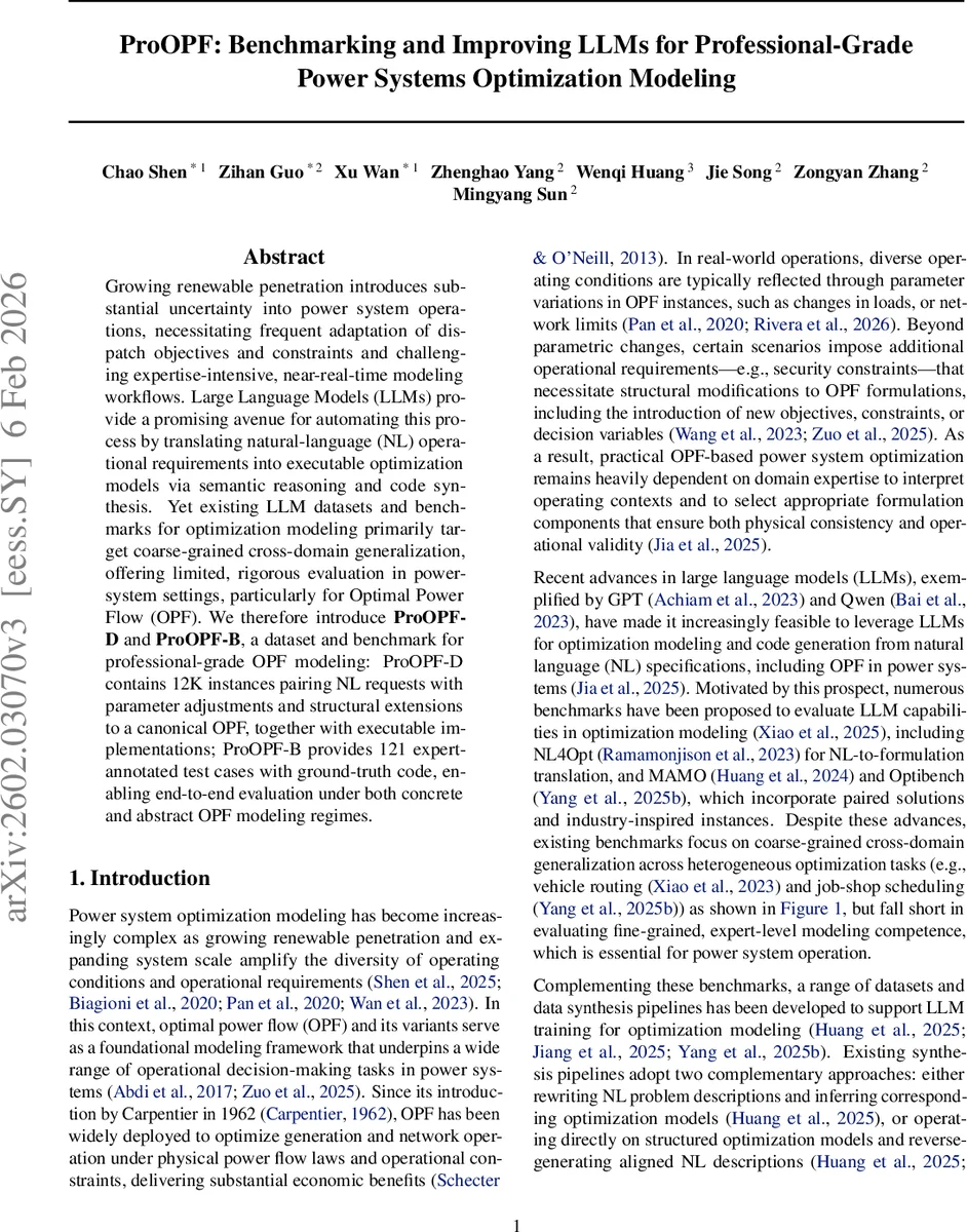 전문가 수준 전력계통 최적화 모델링을 위한 LLM 벤치마크 ProOPF