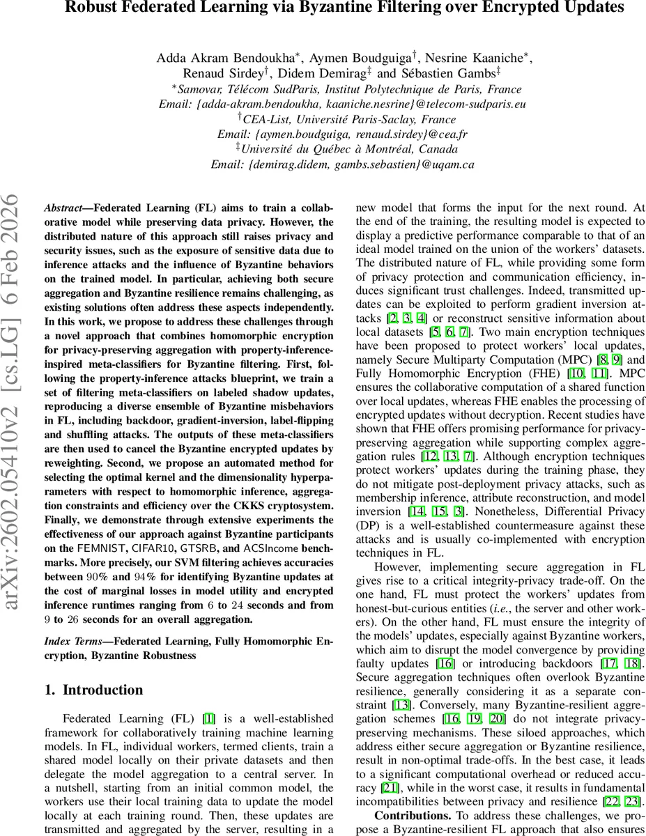 연합학습의 보안·프라이버시를 동시에 강화하는 동형암호 기반 비잔틴 필터링