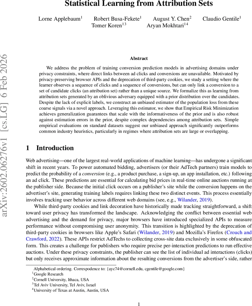 프라이버시 환경에서 광고 전환 예측을 위한 귀무표집 손실 추정 및 일반화 이론