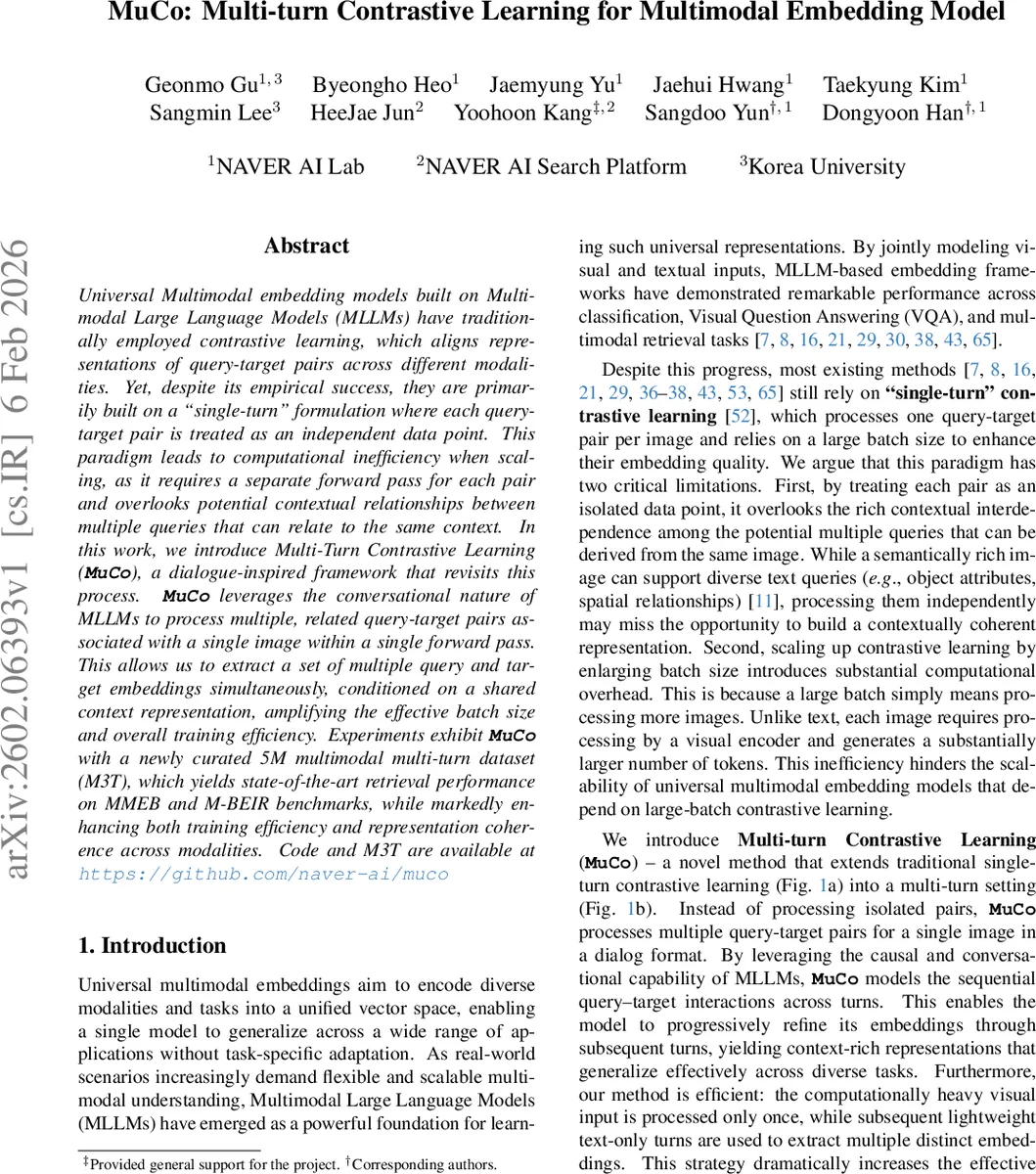 멀티턴 대비 학습으로 효율을 높인 멀티모달 임베딩 모델 MuCo