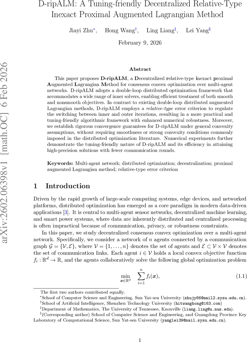 분산 최적화를 위한 튜닝 친화적 상대형 부정확 근접 증강라그랑주 방법