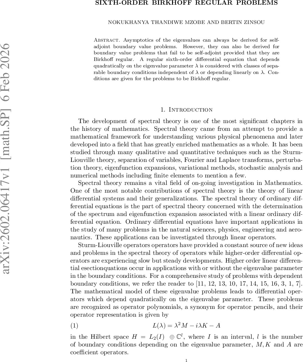 여섯 차수 비르코프 정칙성 연구와 고유값 구조