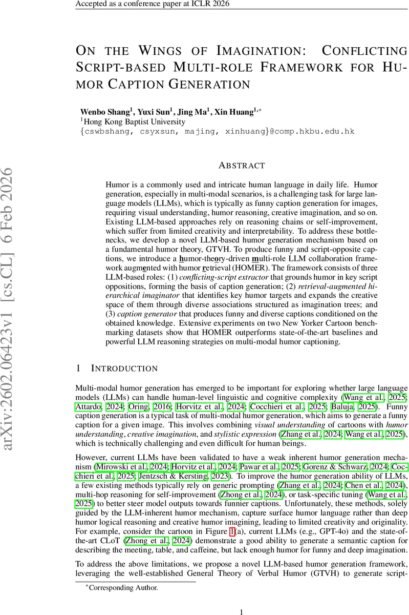 상상력으로 웃음을 끌어내다: GTVH 기반 다역할 LLM 협업 프레임워크 HOMER