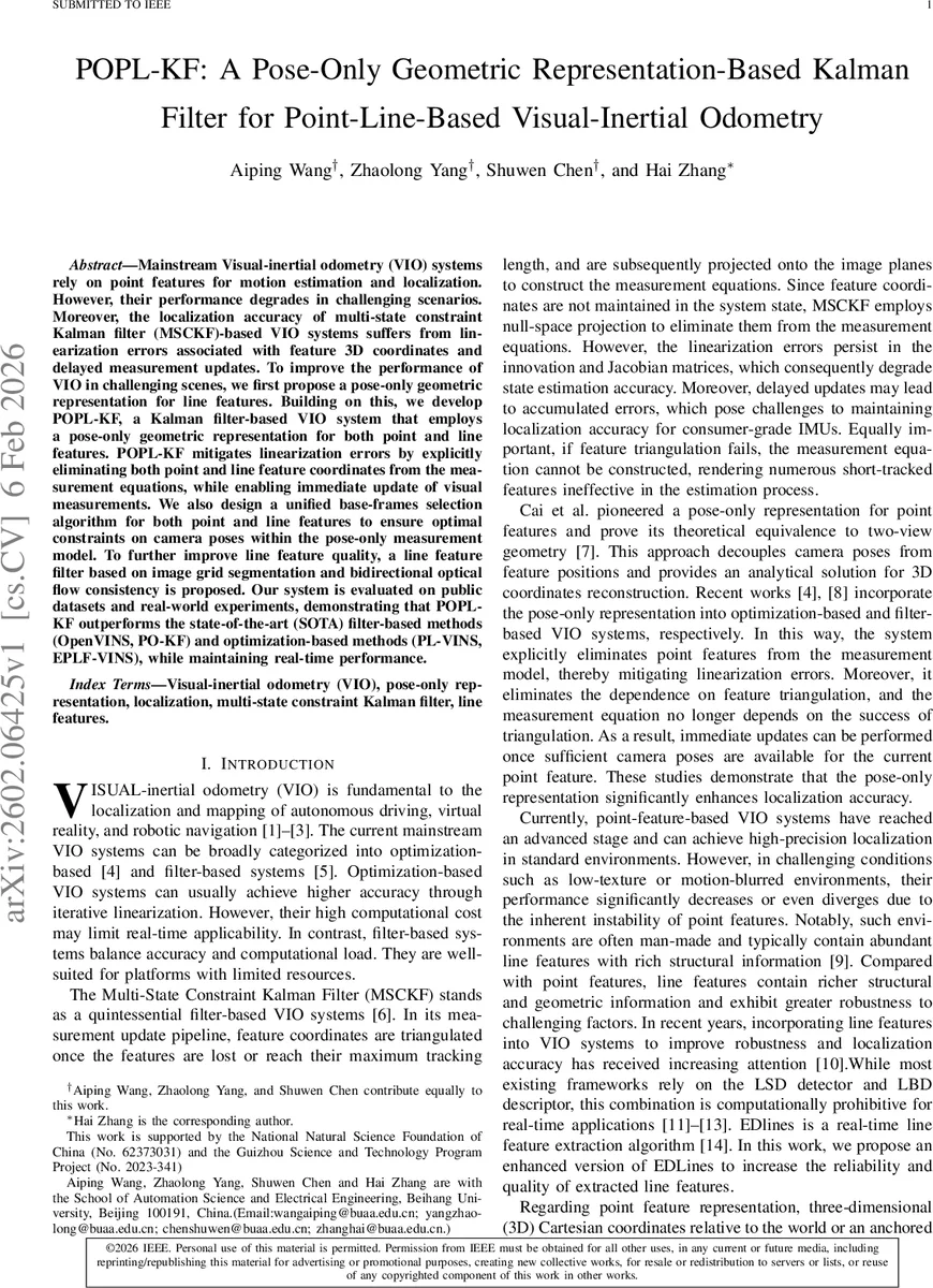 포즈 전용 기하학 기반 칼만 필터를 이용한 점 선 시각 관성 오도메트리