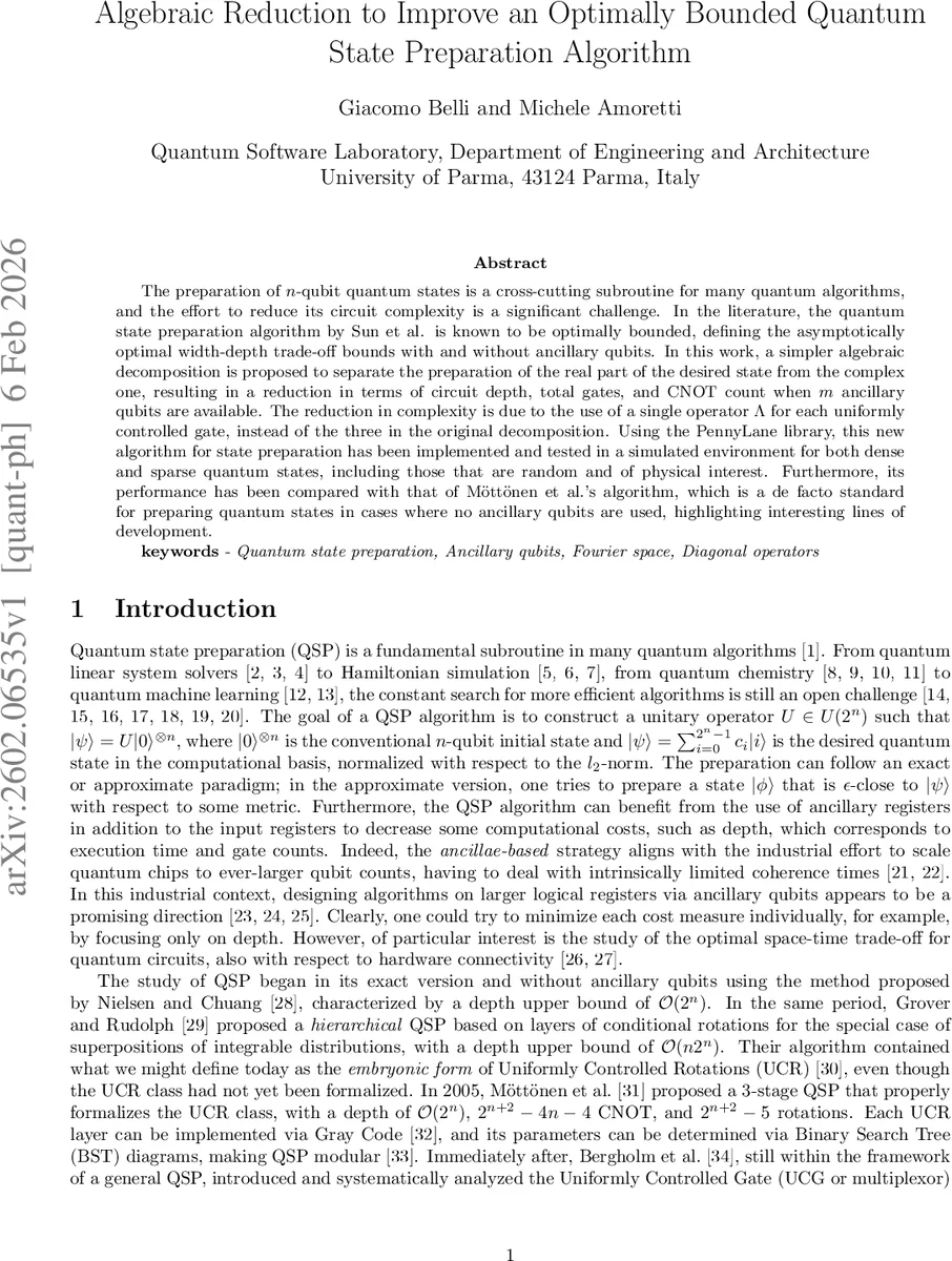양자 상태 준비 최적화: 실수·복소 부분 분리와 단일 Λ 연산자를 통한 깊이·게이트 감소