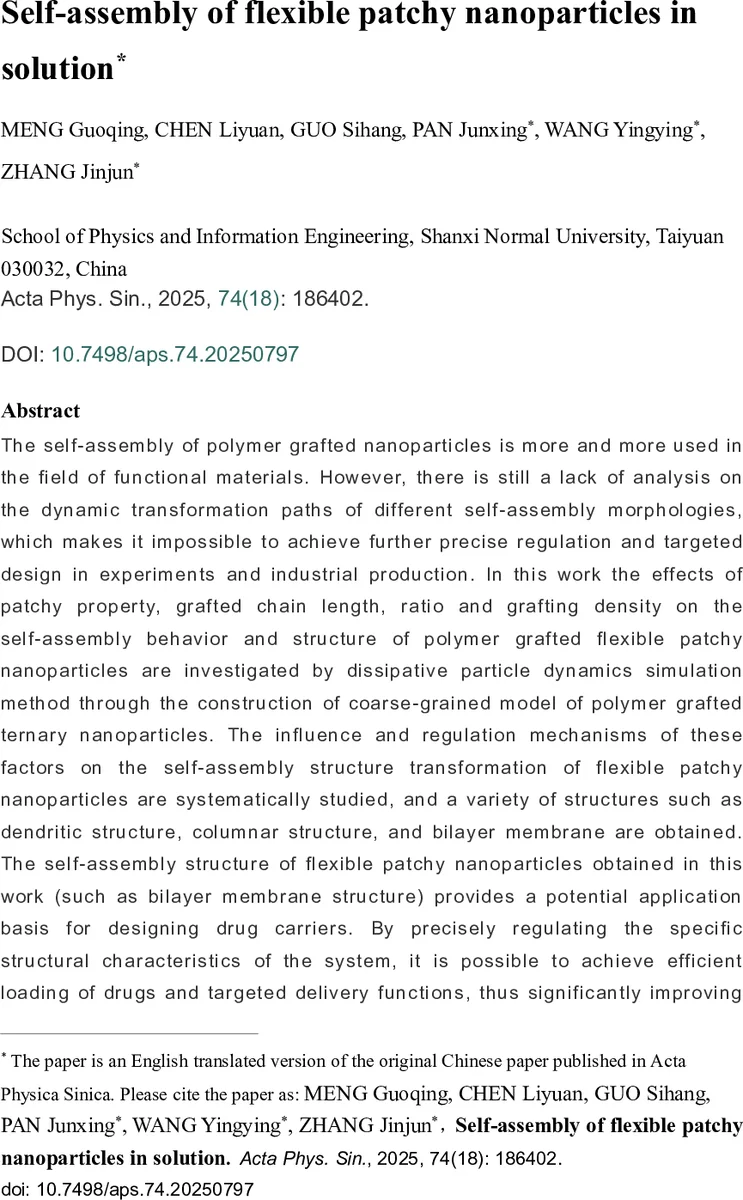 유연한 패치 나노입자의 자가조립 메커니즘 및 구조 제어
