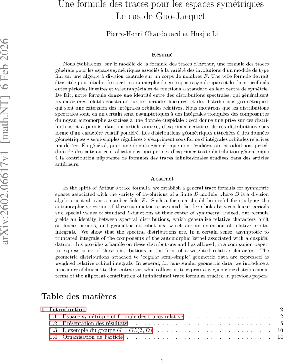 대칭공간을 위한 일반적 트레이스 공식과 구오‑자쿠에트 사례