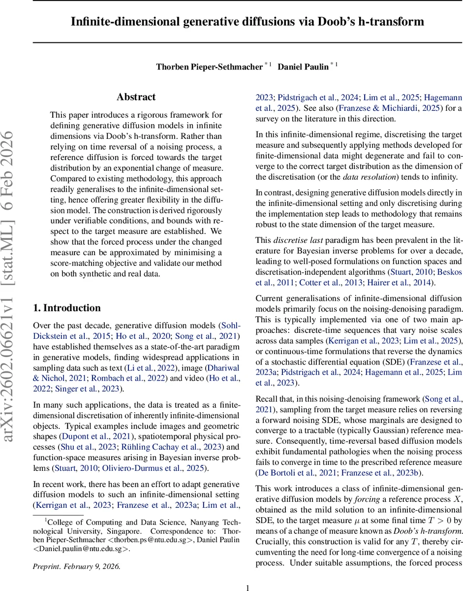 무한 차원 생성 확산 모델을 위한 Doob h 변환 프레임워크