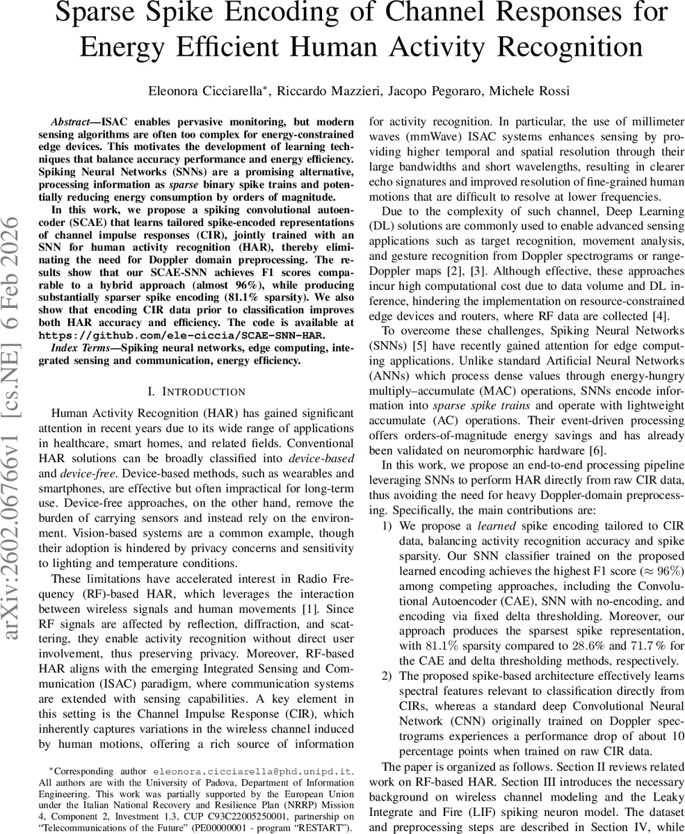 에너지 효율적인 인간 활동 인식을 위한 스파이킹 자동인코더 기반 채널 응답 압축
