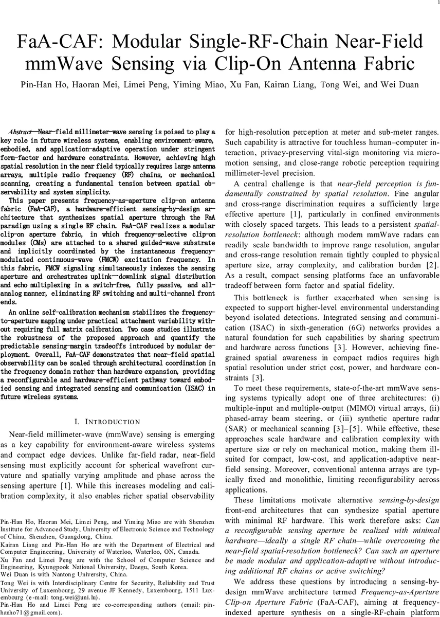 주파수 아퍼처 클립온 안테나 패브릭으로 구현하는 초소형 mmWave 근거리 센싱