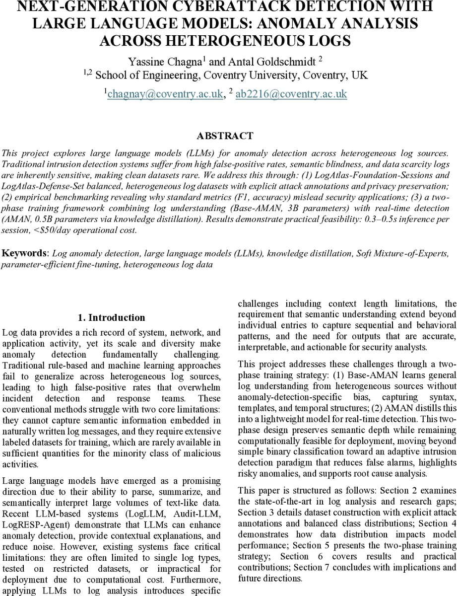 대규모 언어 모델을 활용한 차세대 사이버 공격 탐지와 로그 이상 분석