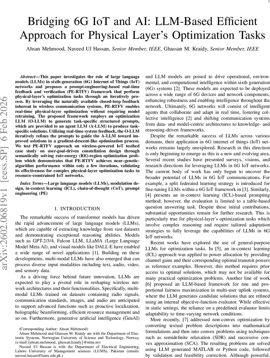 6G IoT 물리계층 최적화를 위한 LLM 기반 실시간 피드백 프롬프트 엔지니어링
