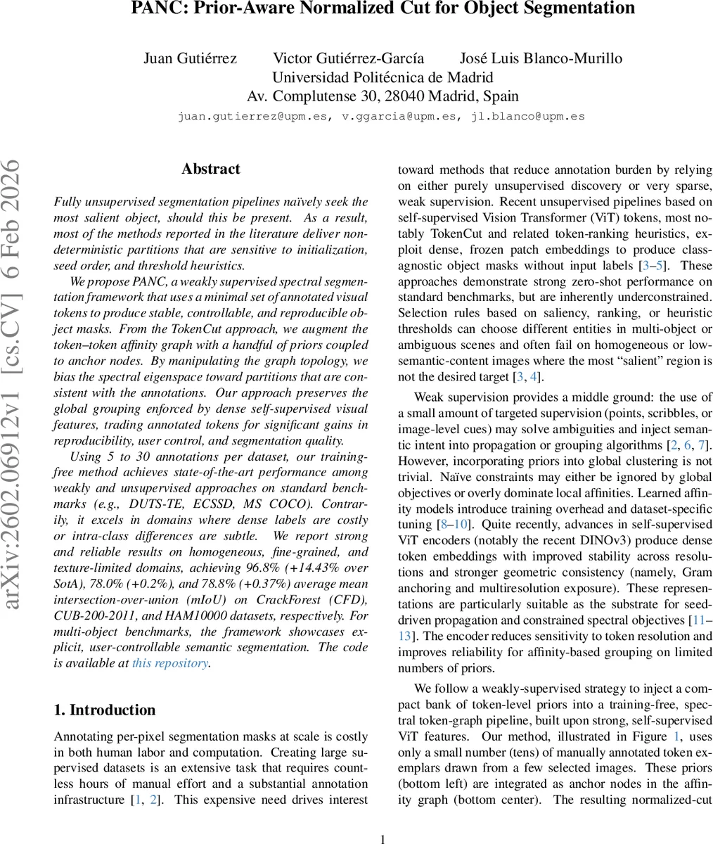 사전 인식 정규화 컷 기반 약지도 객체 분할