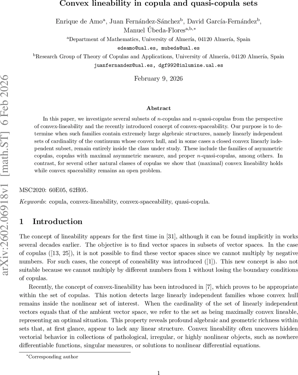 공분포와 준공분포 집합의 볼록선형성 연구