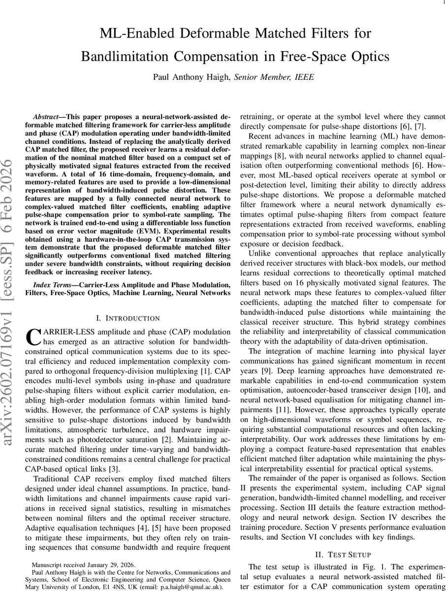 대역폭 제한 보상을 위한 변형 매칭 필터와 머신러닝