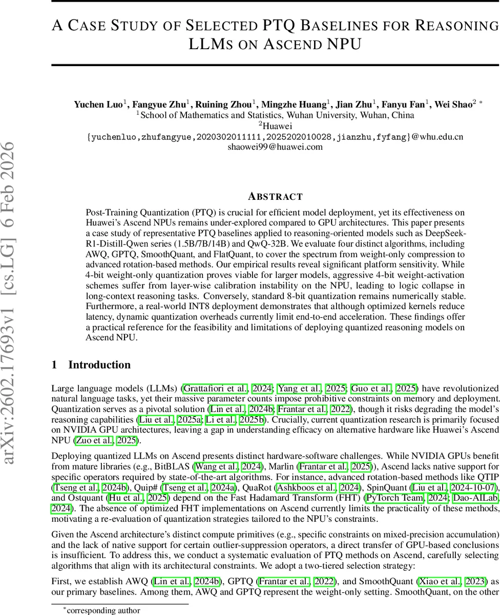 Ascend NPU에서 추론 LLM을 위한 PTQ 베이스라인 실험 보고서