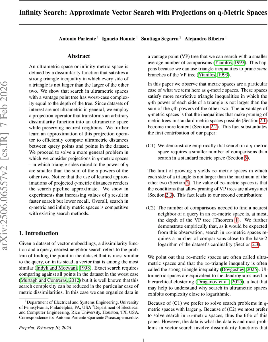 무한 메트릭과 q 메트릭을 활용한 초고속 근사 벡터 검색