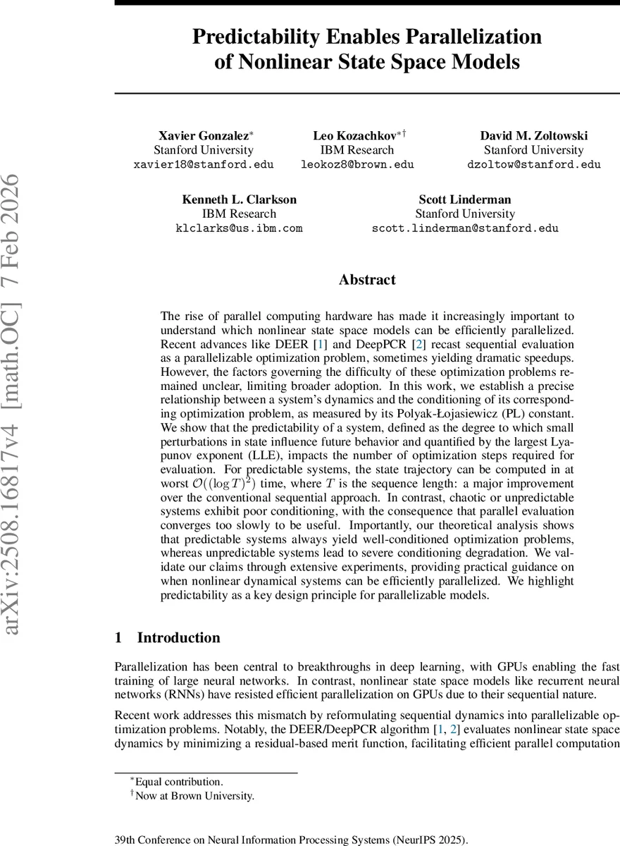 예측 가능성으로 비선형 상태공간 모델 병렬화 가능성 제시