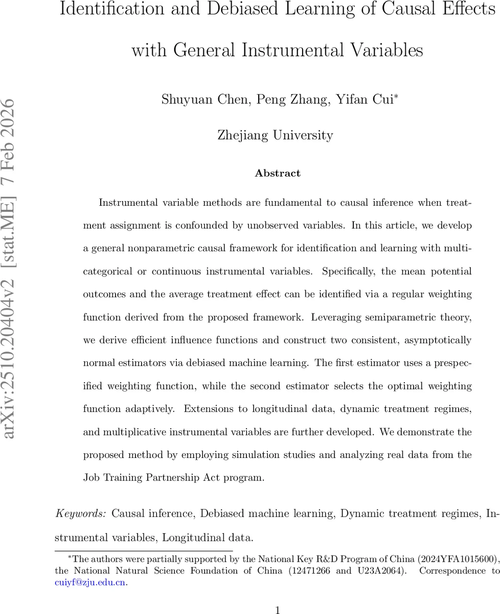 일반 도구변수를 이용한 인과효과 식별 및 디바이아스 학습