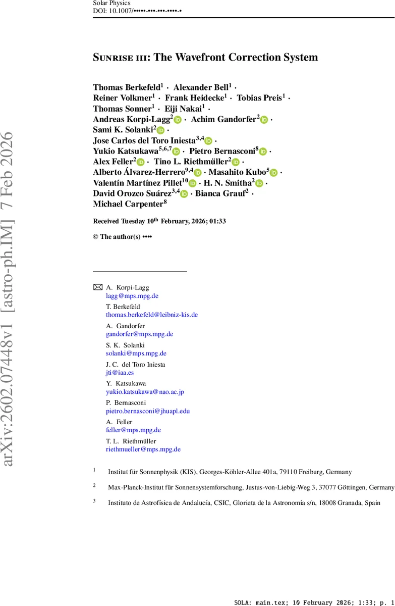 Sunrise III 파동전면 보정 시스템: 초고정밀 이미지 안정화와 자동 초점 제어