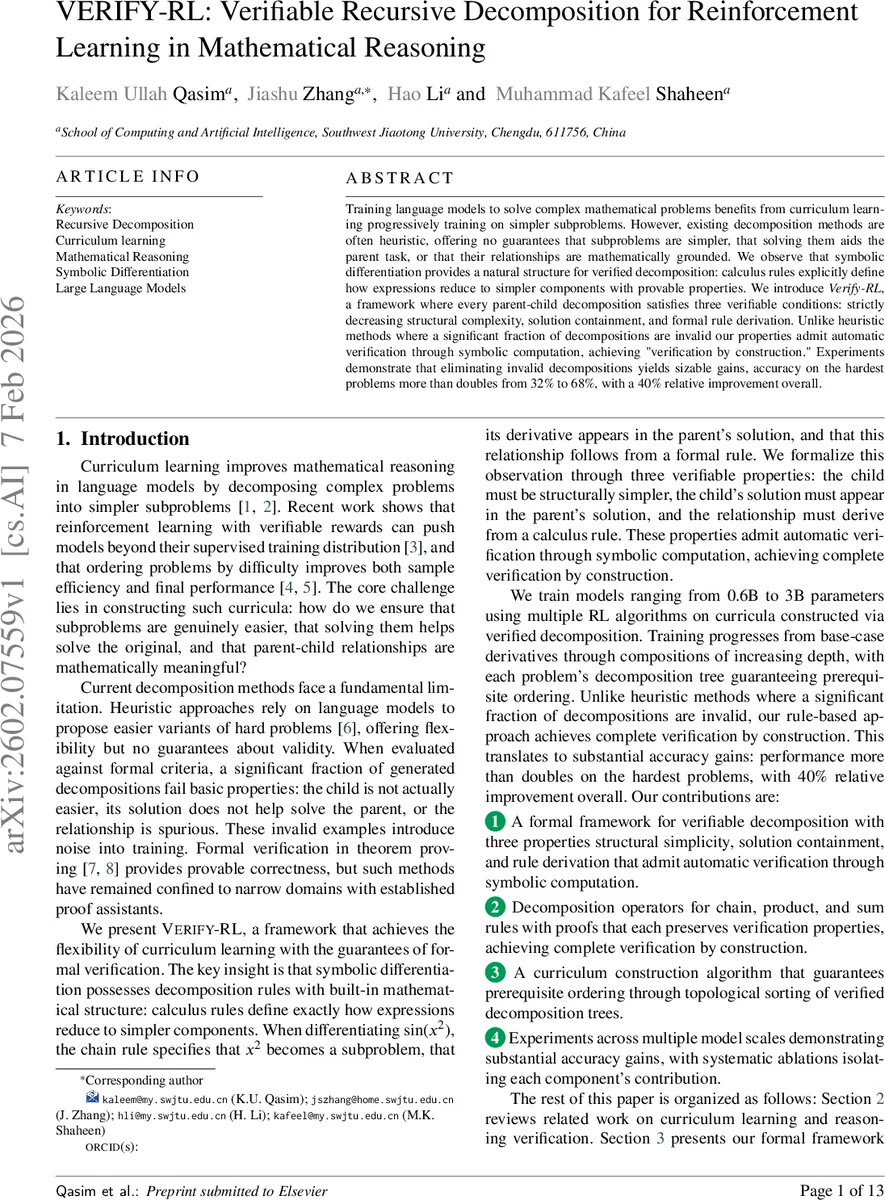 검증 가능한 재귀 분해 강화학습