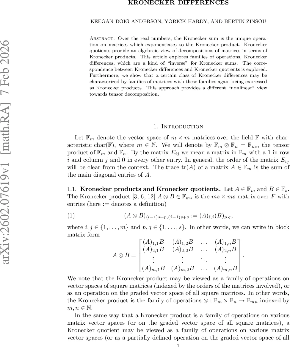 크로네커 차이 연산: 역연산과 텐서 분해의 새로운 시각