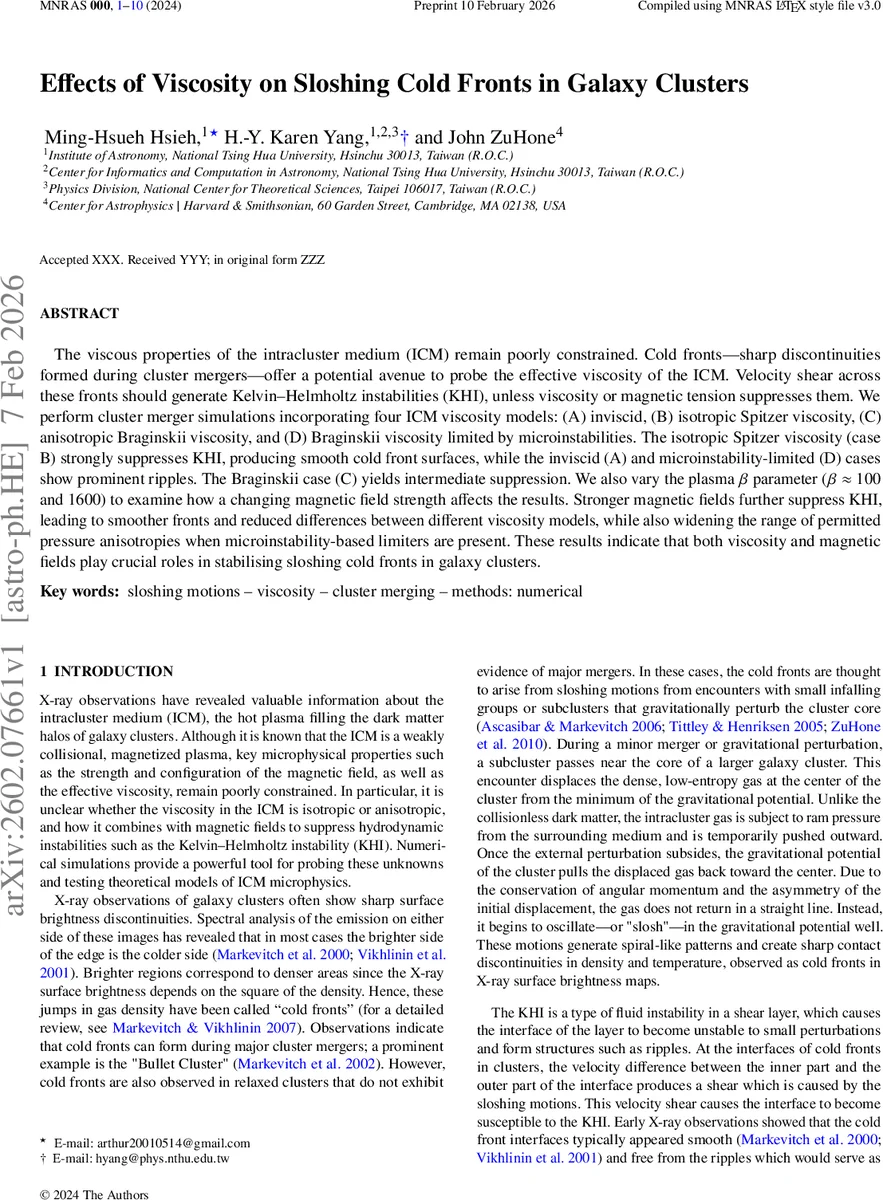 점성 효과가 은하단 슬러싱 콜드프런트에 미치는 영향