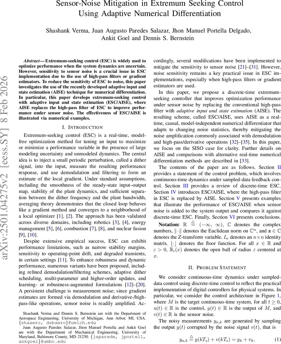 센서 노이즈에 강한 극값 탐색 제어, AISE 기반 적응 미분기로 혁신