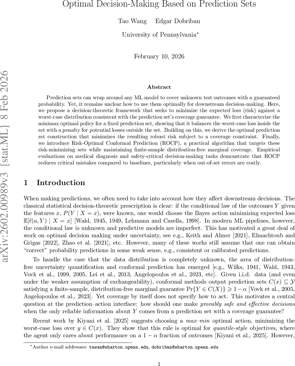 예측 집합 기반 최적 의사결정 프레임워크와 위험 최소화 알고리즘
