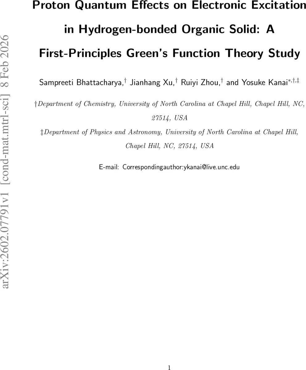 프로톤 양자 효과가 유기 고체의 전자 여기와 흥분에 미치는 영향: 첫 원리 Green’s Function 연구
