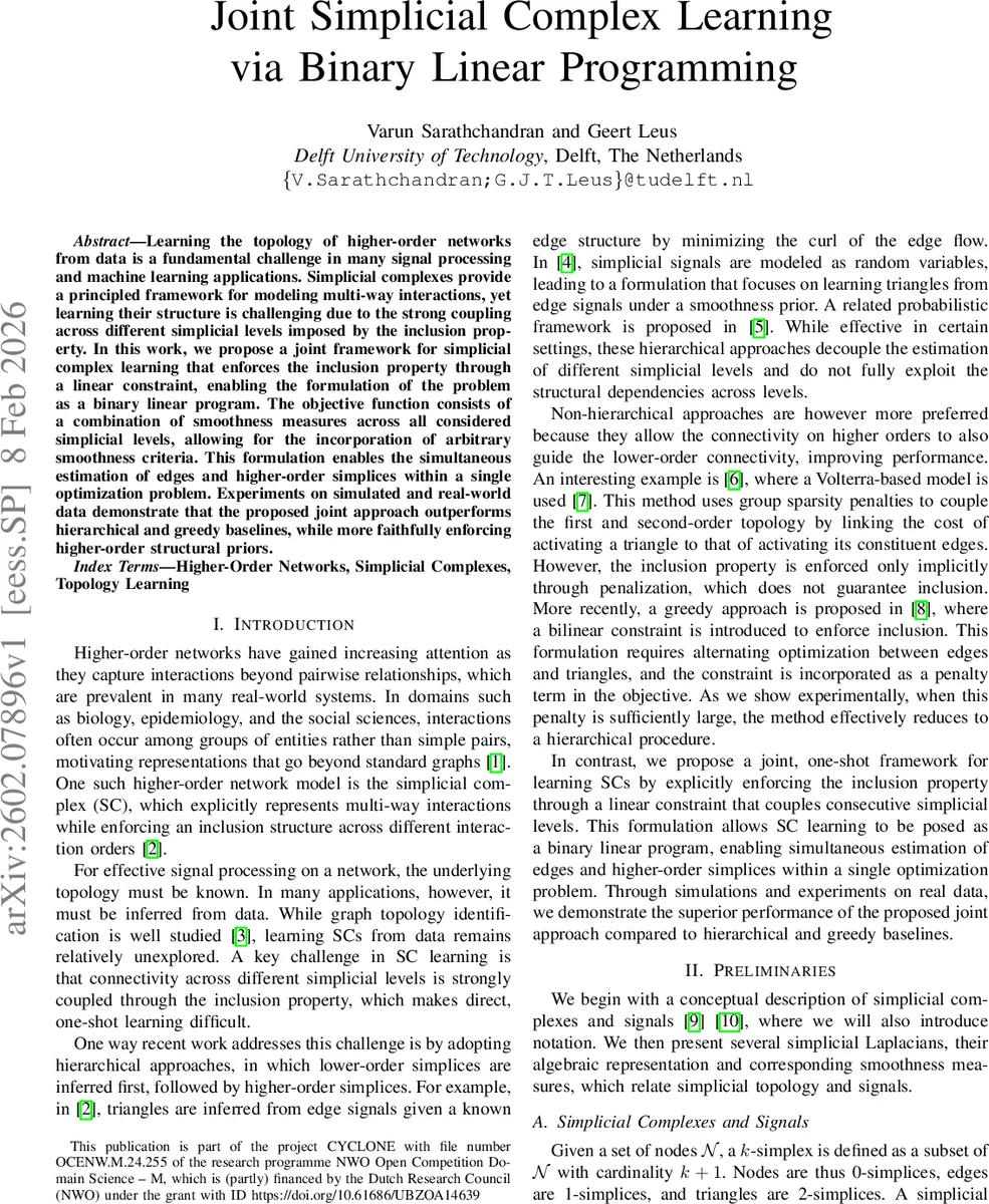 이진 선형 계획을 통한 공동 단순 복합체 학습