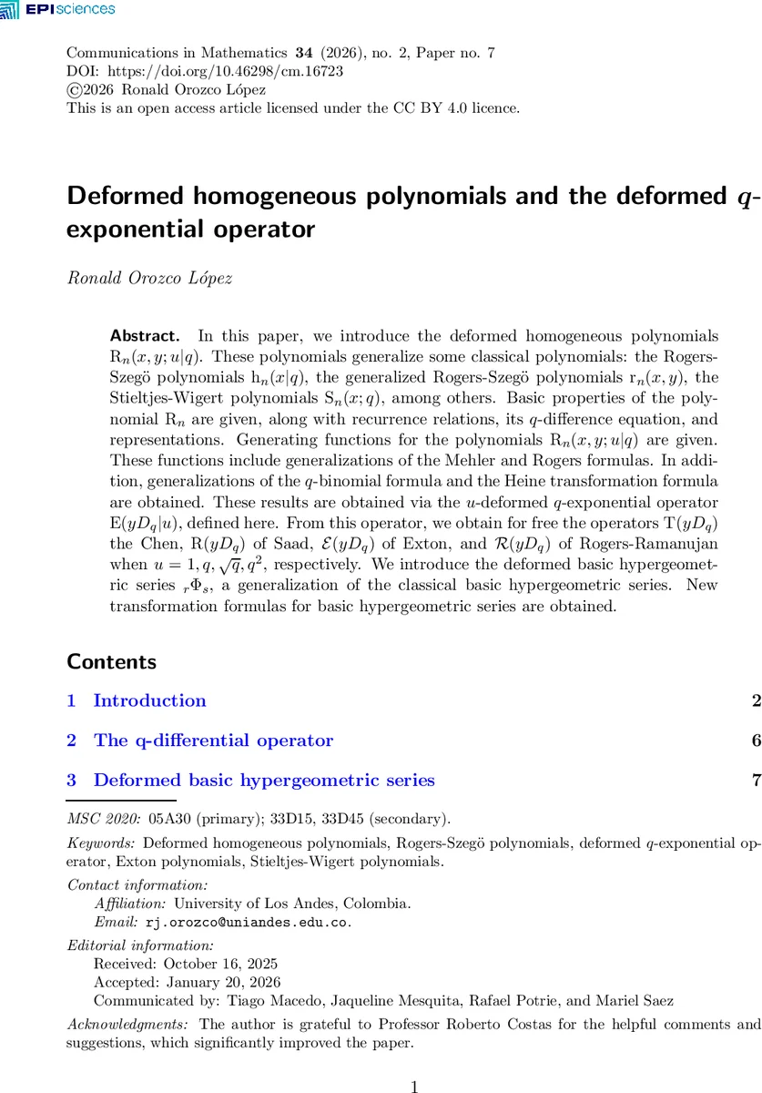 변형 동차 다항식과 일반화된 q‑지수 연산자