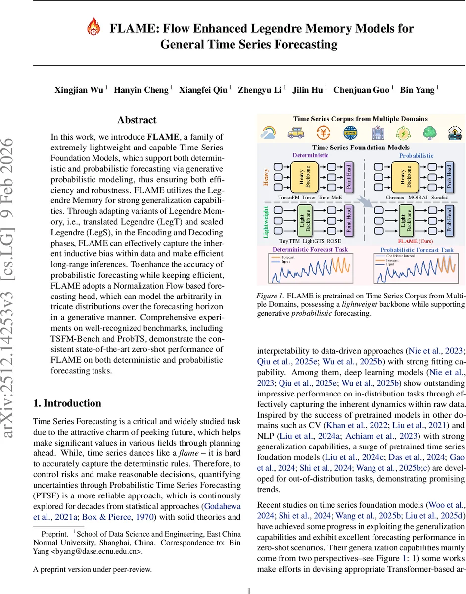 플레임: 경량 흐름 기반 레전드레 메모리 시계열 예측 모델