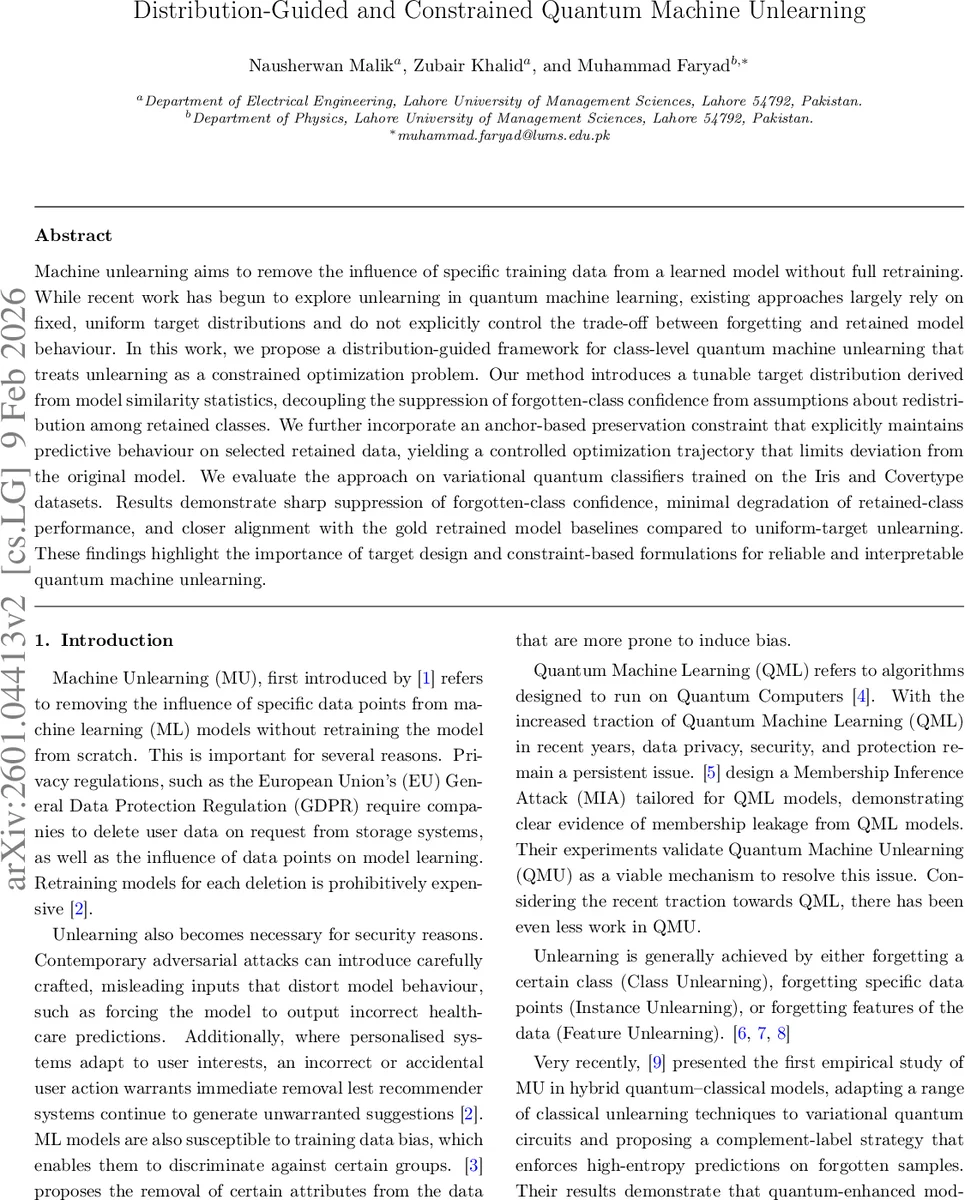 분포 기반 제약형 양자 머신 언러닝