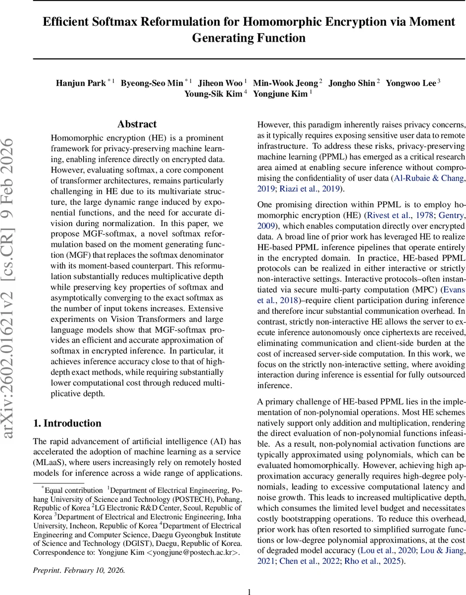 효율적인 동형암호를 위한 MGF 기반 소프트맥스 재구성