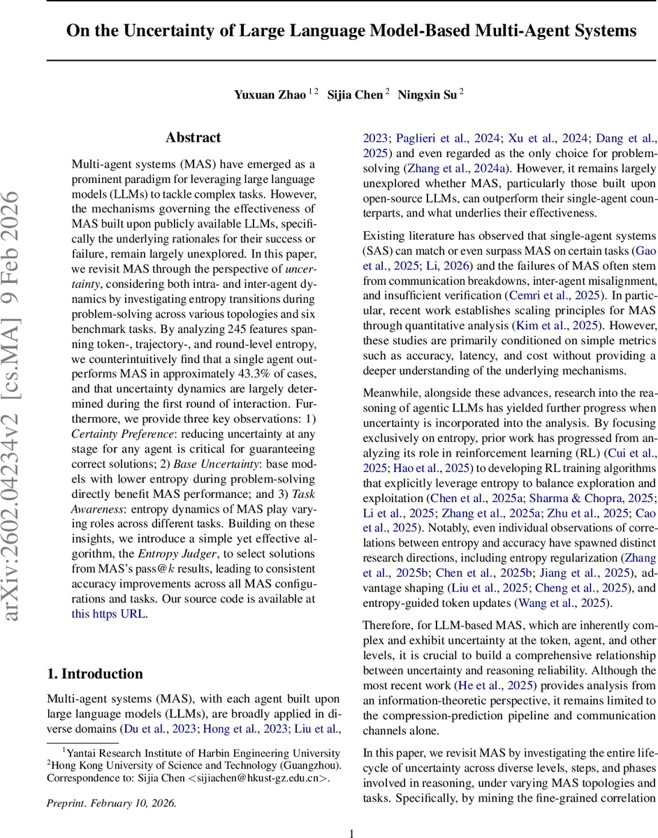 LLM 기반 다중 에이전트 시스템의 불확실성 탐구
