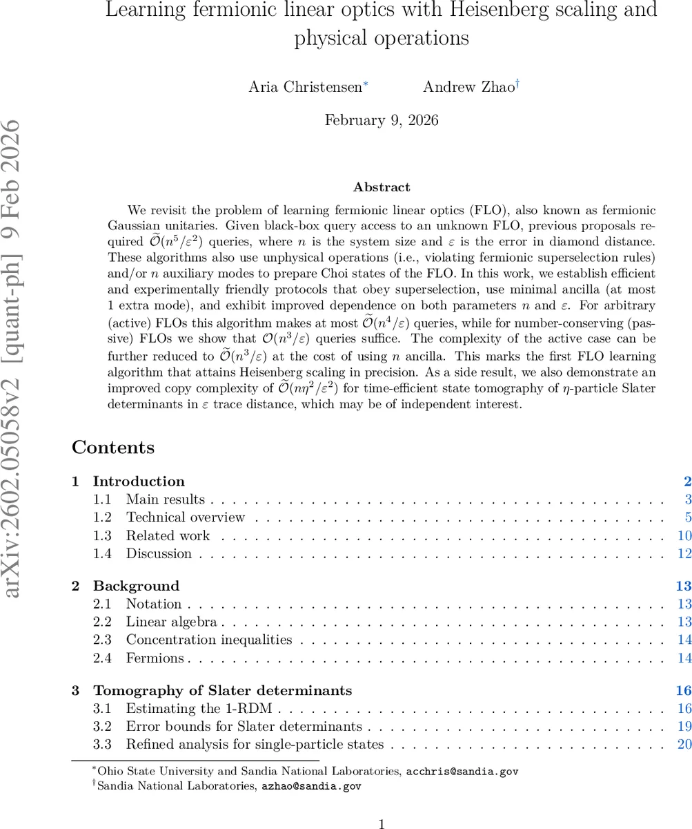 페르미온 선형광학 학습과 Heisenberg 스케일링 및 물리적 연산