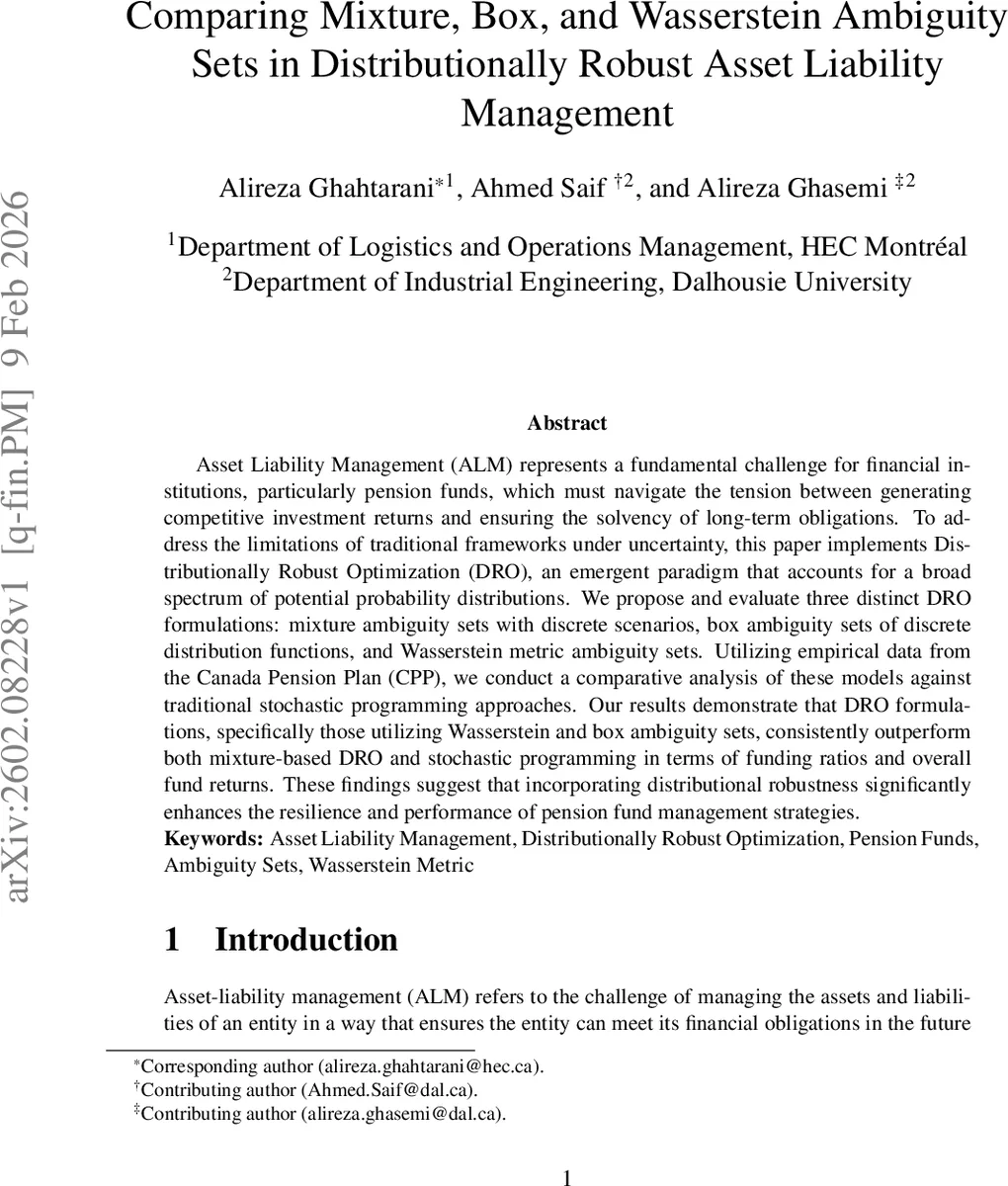 혼합·박스·와서스테인 거리 모호집합을 활용한 연금 자산·부채 관리 비교