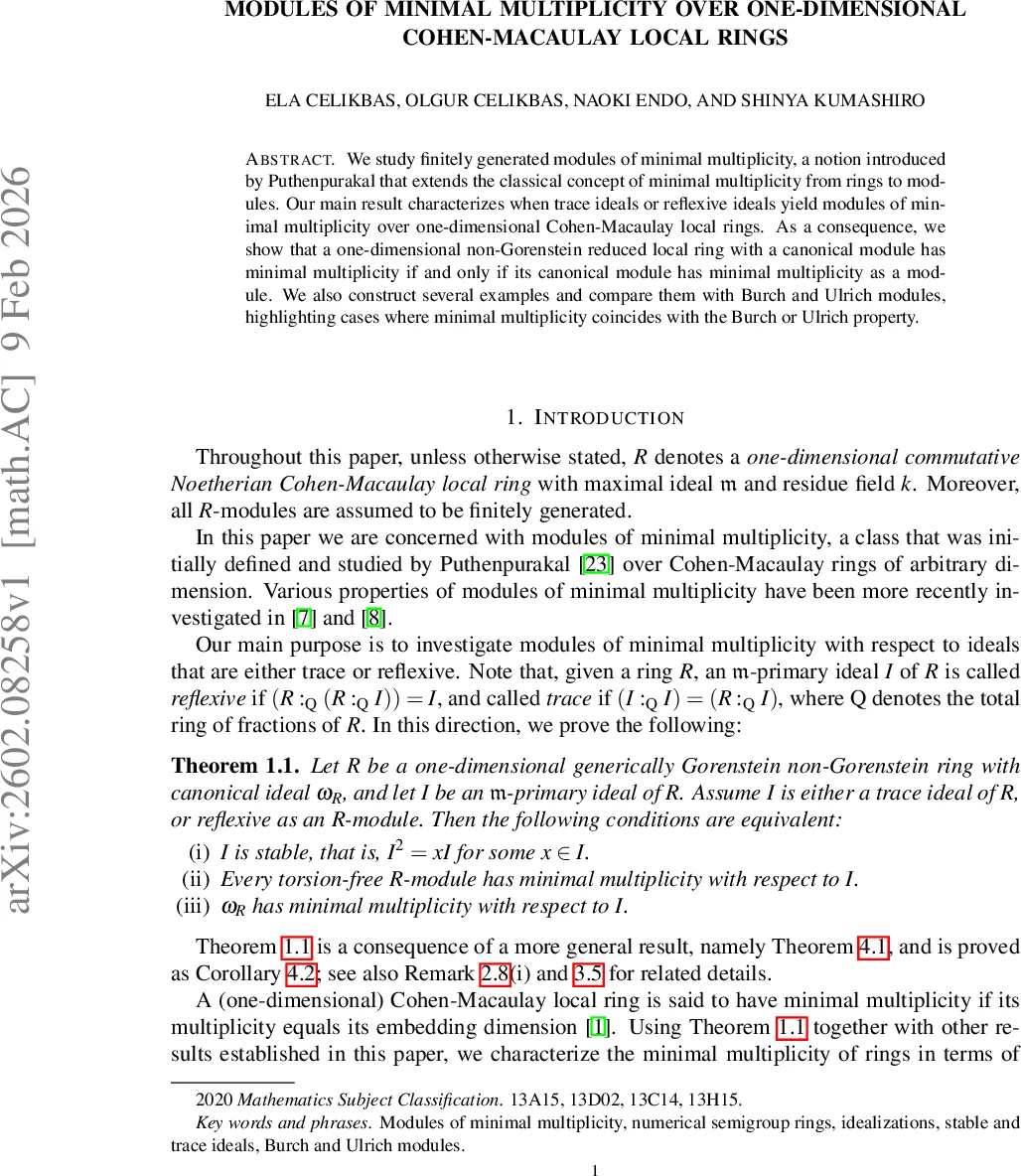 일차 코헨 마칼로 현지환에서 최소 곱셈성을 갖는 모듈 연구