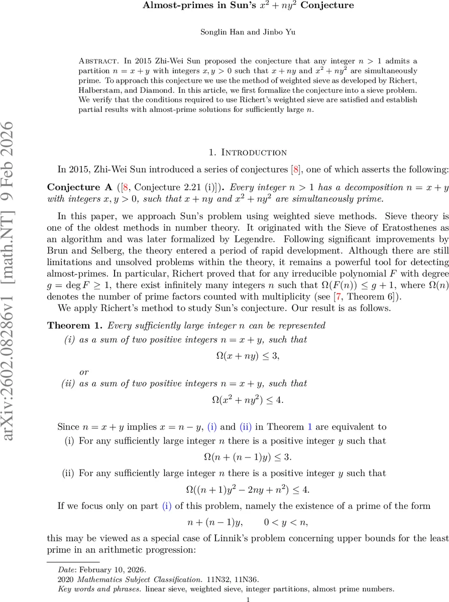선우의 x제곱+ny제곱 추측에 대한 거의소수 연구