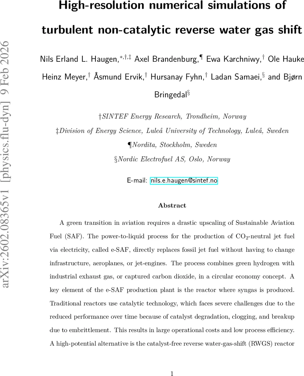 촉매 없는 역수소전환 반응의 난류·화학 상호작용 고해상도 시뮬레이션