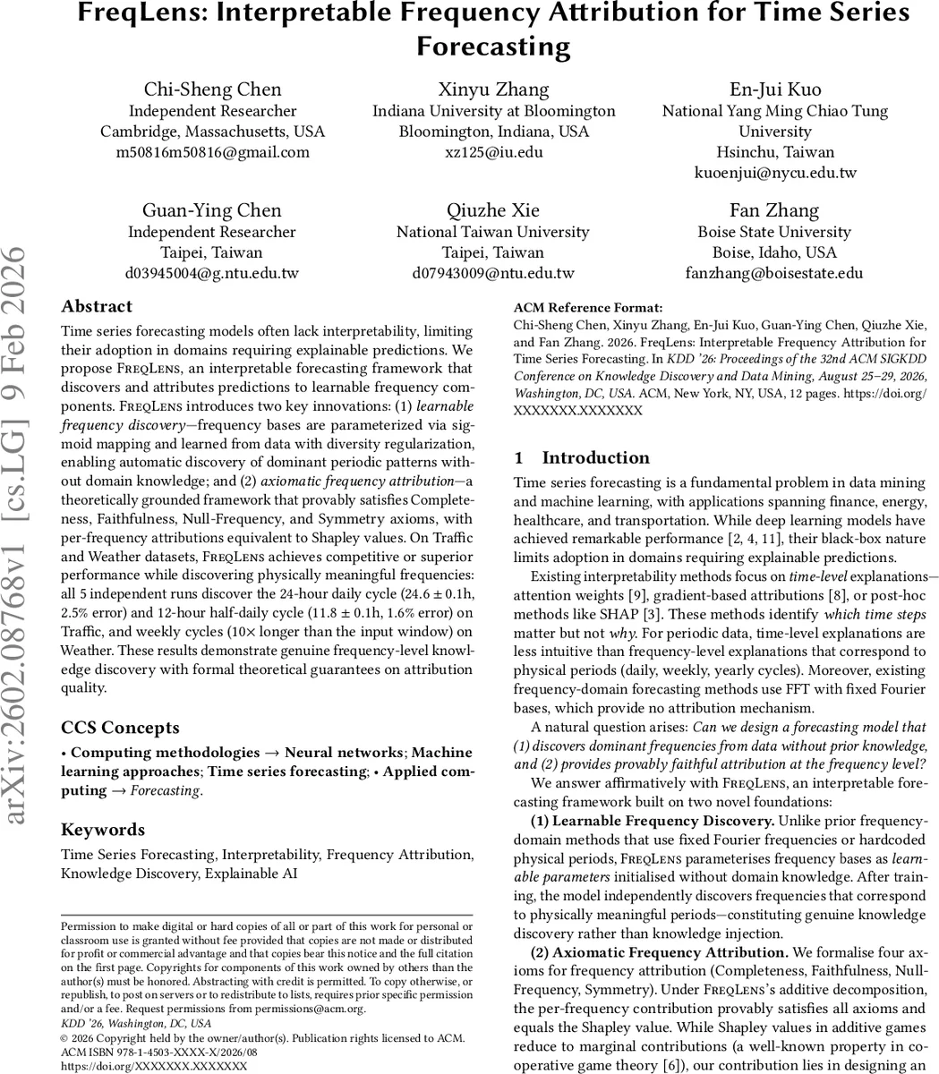 주파수 기반 해석 가능한 시계열 예측 프레임워크 FreqLens