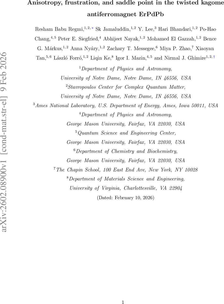 트위스티드 카고메 격자와 강한 이방성의 새로운 안티퍼마그네트 ErPdPb