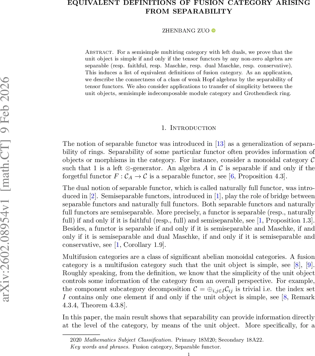 분리성으로 보는 퓨전 카테고리의 동등 정의